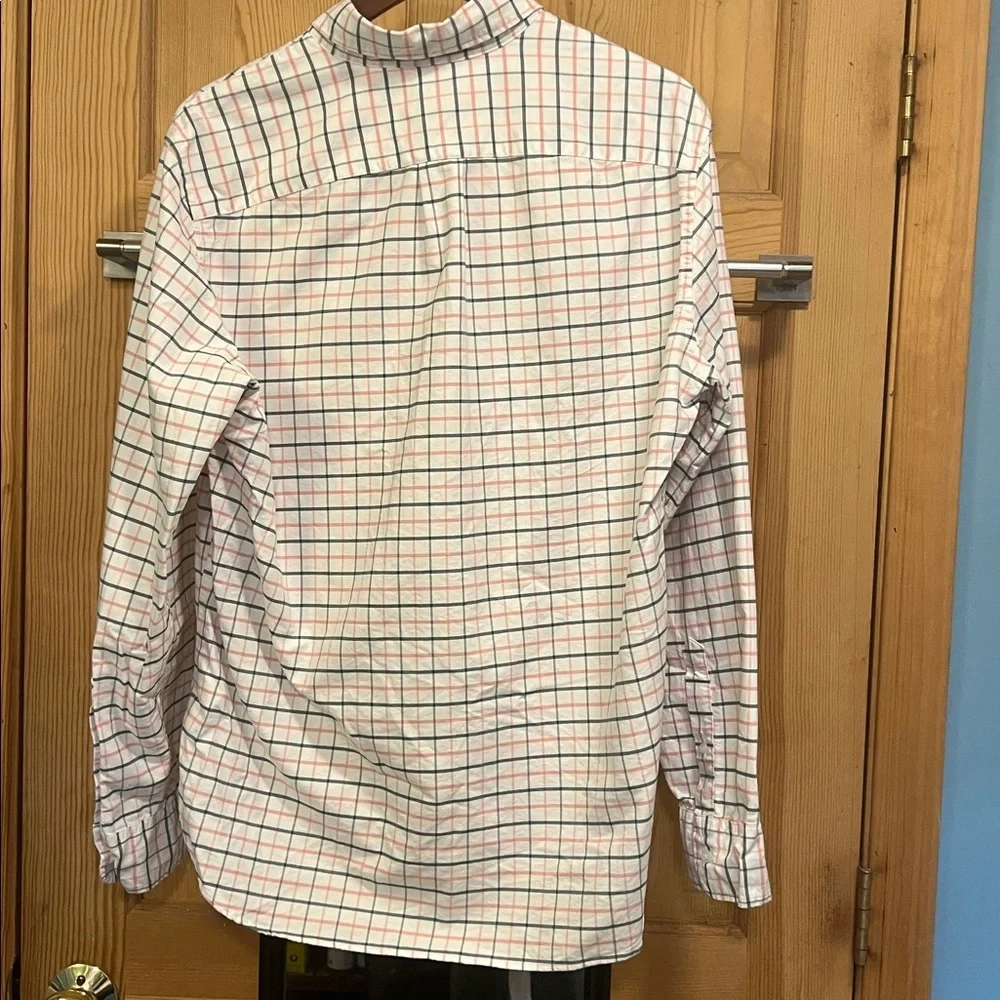 NWOT J. Crew Men's Checkered Shirt - White/ Green and Pink Flex Oxford Sz L